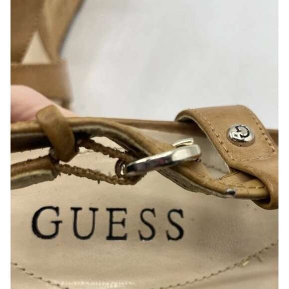 Guess Kayce Faux Leather Cork Platform Wedge Sandals Size 11 Tan Nude - Picture 16 of 16